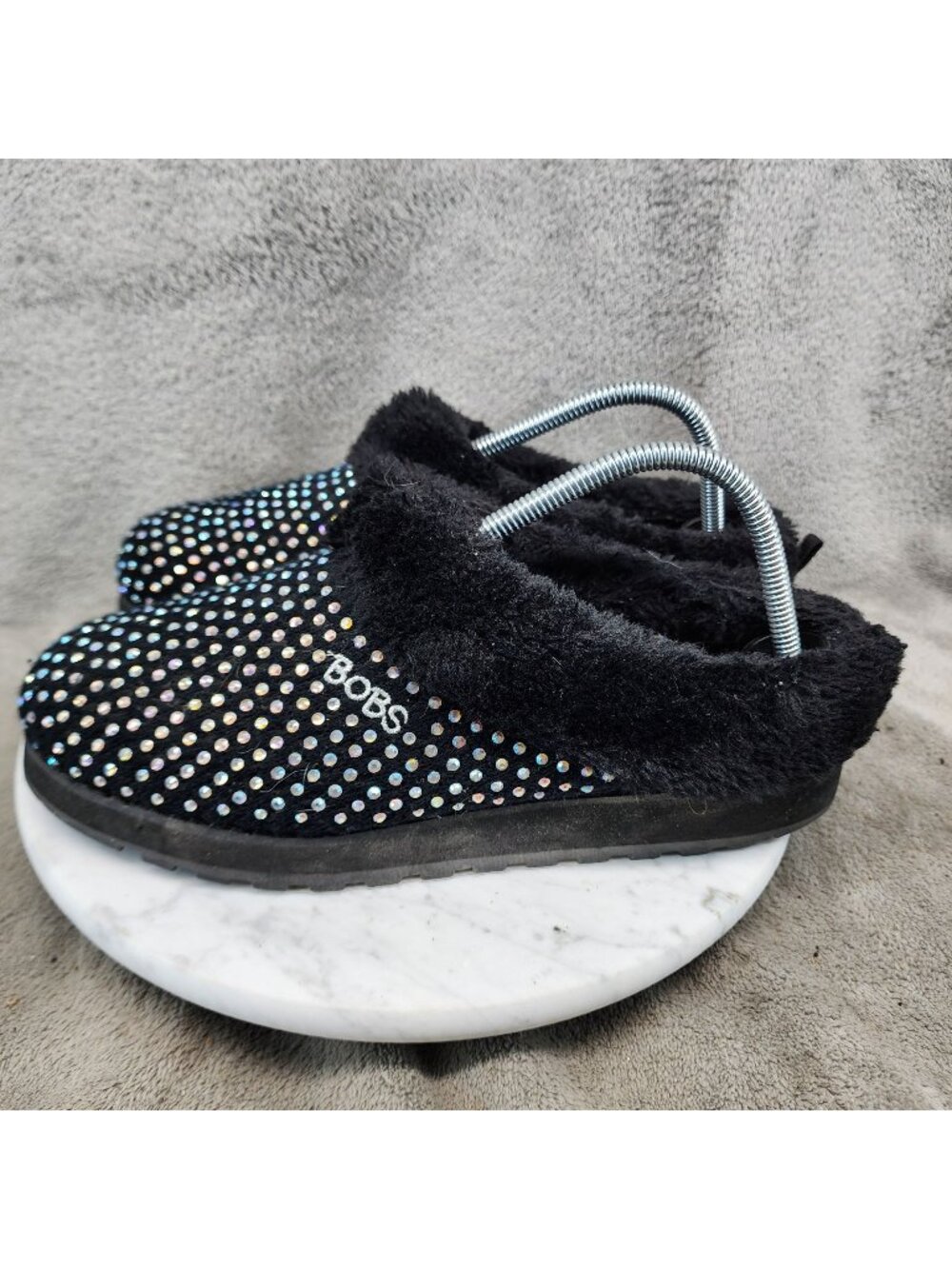 Skechers Shoes Womens Size 9.5 Black Bobs Rhinestone Slip On Slippers *Read*